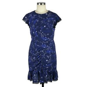 THREE FLOOR Afterglow Blue Celestial Star Print Astronomy Mini‎ Dress Size 10 L